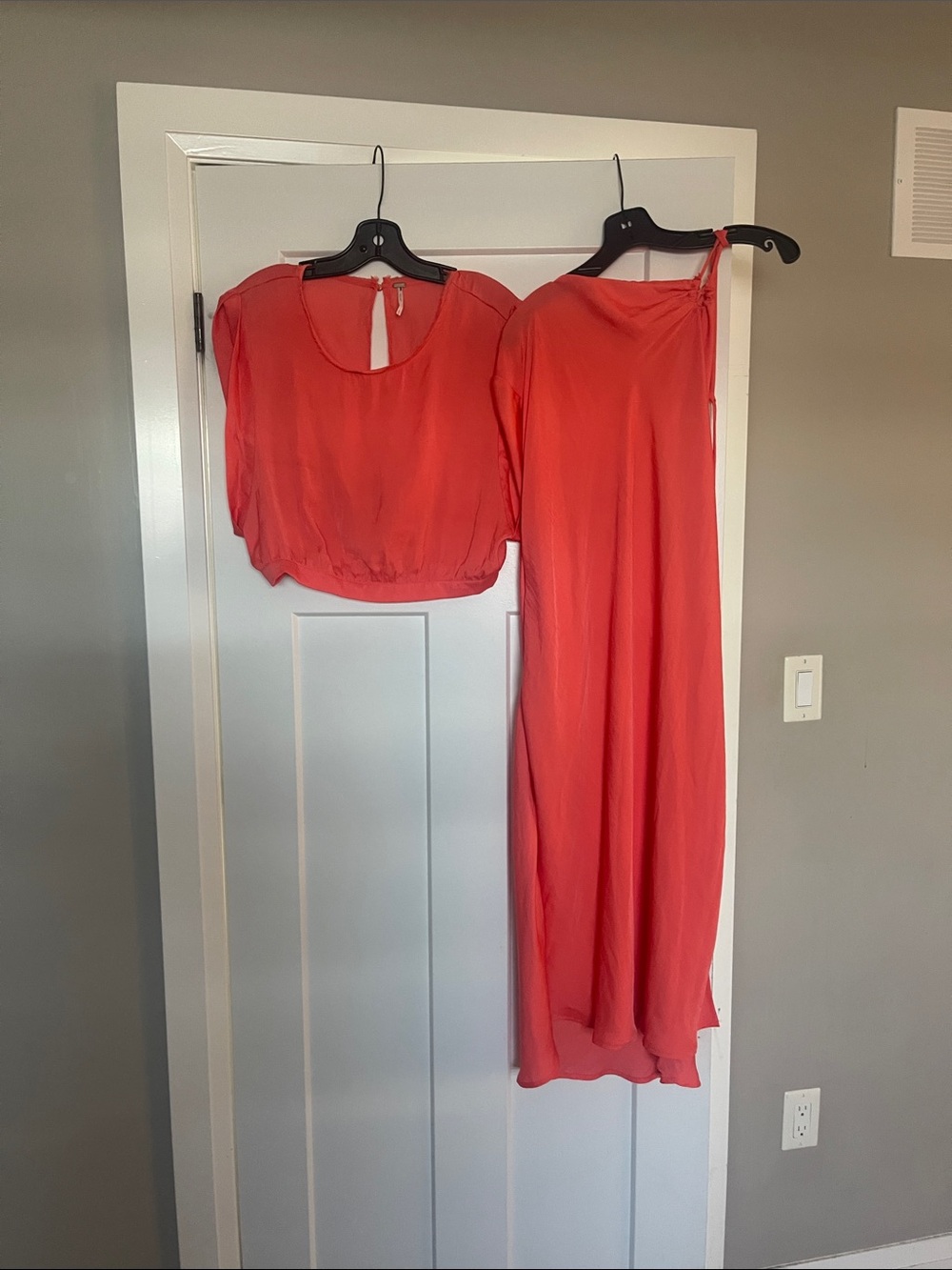 Free People Coral Two-Piece Maxi Dress with Cropped Top